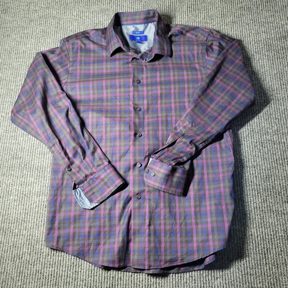 Egara Dress Shirt Men's Large Slim Fit Stretch Non Iron Plaid Print